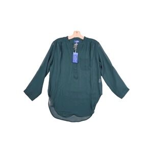 Modern Moda Women's Size Small Green Sheer‎ V Neck Button Shirt New